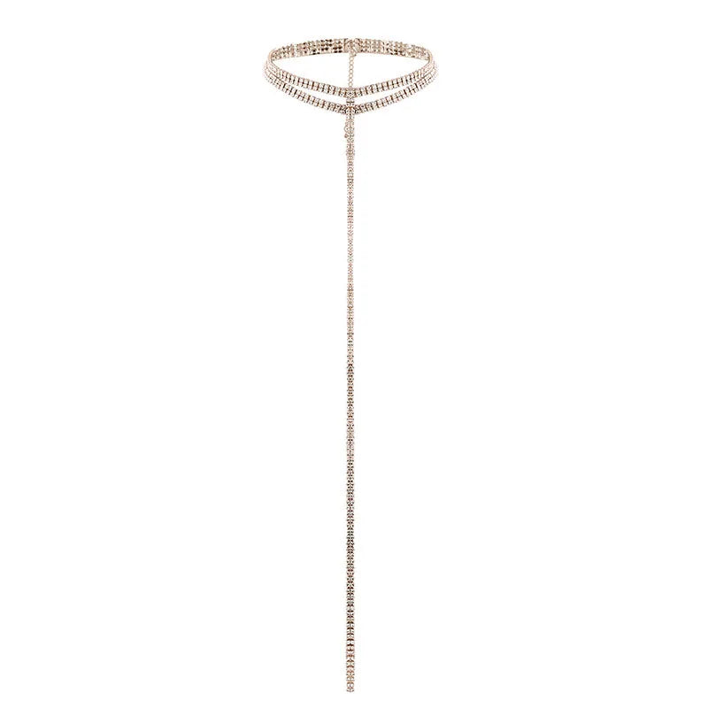 Rhinestone Choker Necklace for Women | BEGOGI shop | 2-Gold 2Layer