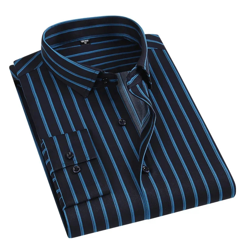 Men's formal shirt with lapel button | BEGOGI shop | 04 blue striped