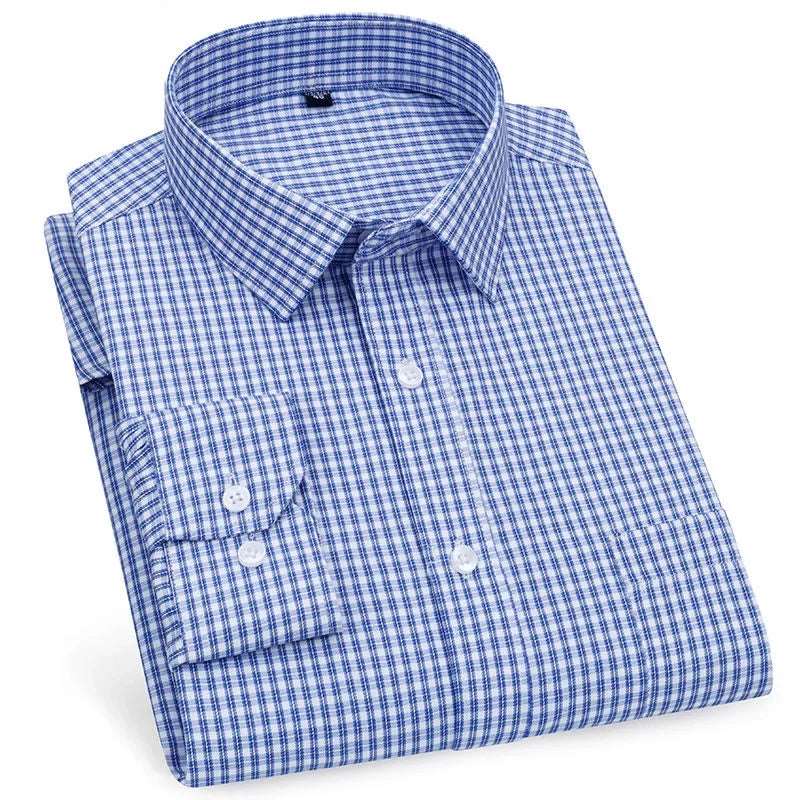Men's Business Casual Long Sleeve Shirt |BEGOGI SHOP | Dark Blue Plaid