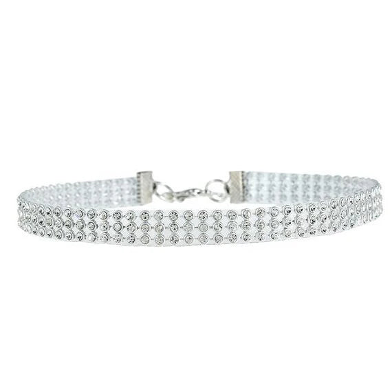Choker Necklace with Shiny Rhinestones | BEGOGI shop | Silver 1cm
