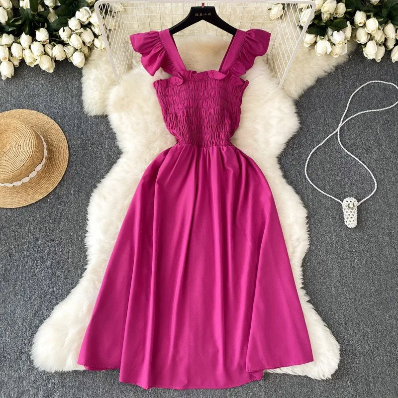 Women's dress | Short sleeveless party dress | Holiday dresses | BEGOGI SHOP | Rose Red One Size