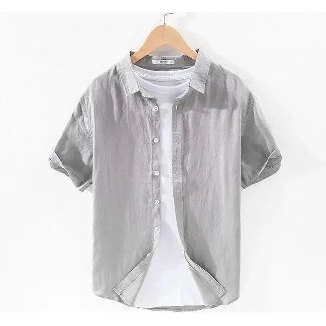 Men's Breathable Linen Sleeveless Shirt | BEGOGI shop | Gray cotton and linen lapel only 5 pieces left