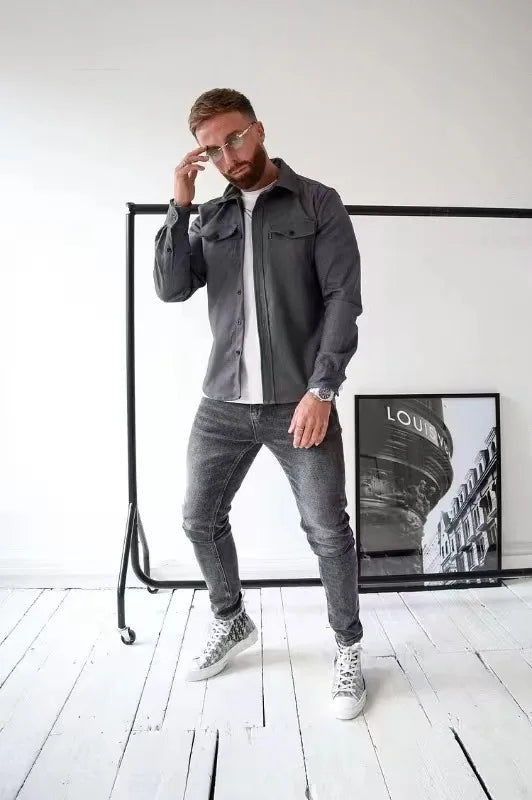 Men's jacket Cardigan with turn-down collar | BEGOGI shop | dark gray