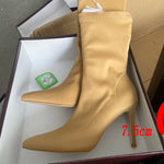 Silk high heels green boots |BEGOGI SHOP | Apricot-7cm