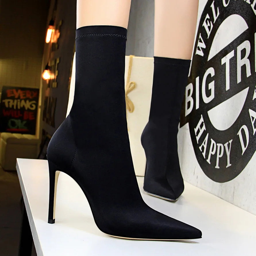 Silk high heels green boots |BEGOGI SHOP |