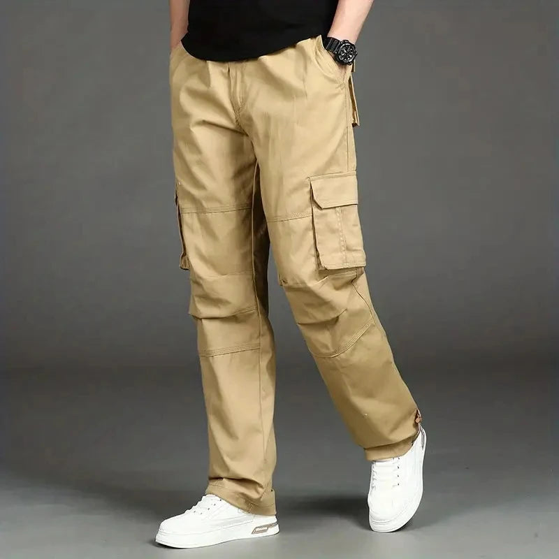 Men's Plain Cotton Cargo Pants | Multiple flap pockets| BEGOGI SHOP | E02-Khaki