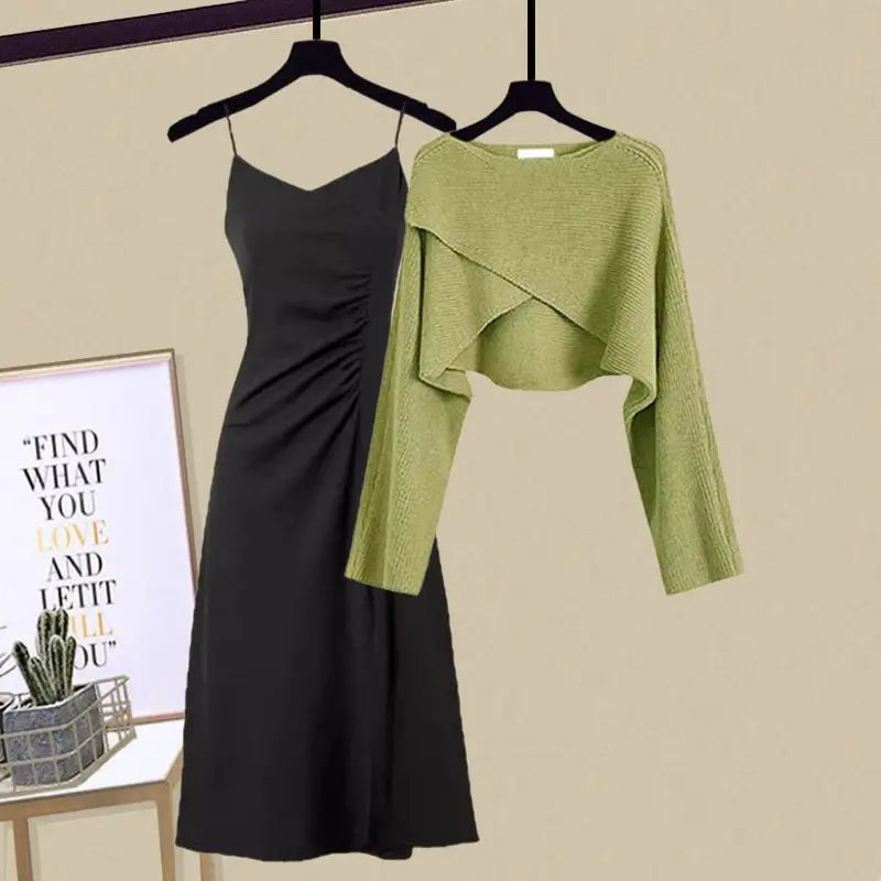 Women's fashion set | Knitted sweater | Skirt with straps |BEGOGI SHOP | 2pcs set 05