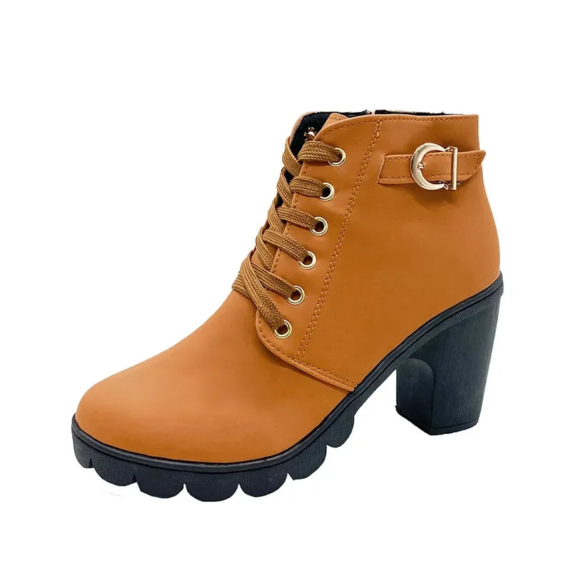 Lace-up pumps for women | European PU high heel shoes|BEGOGI SHOP | Yellow