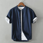 Men's Breathable Linen Sleeveless Shirt | BEGOGI shop | Stand Collar dark blue cotton and linen only 5 pieces left