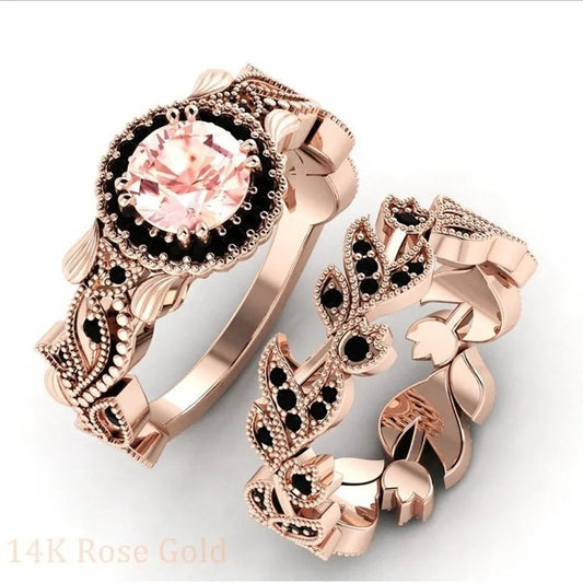 2pcs/set Black Zircon Wedding Ring | BEGOGI shop | rose gold