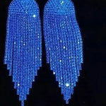 Exaggerated Rhinestone Tassel Earrings for Women | BEGOGI shop | sapphire blue