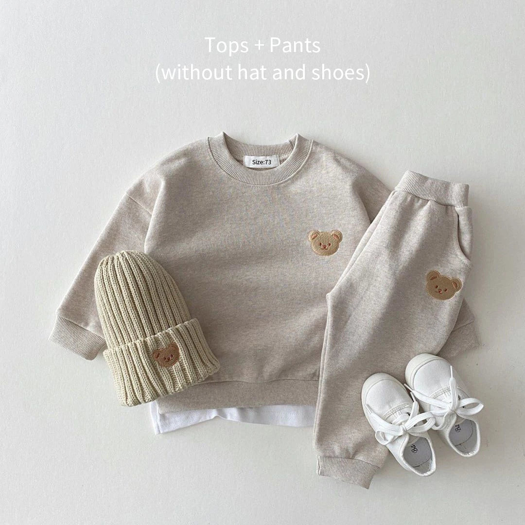 Baby Boys Set | Little Bear Embroidered Tops | coat, pants | BEGOGI Shop | Gray