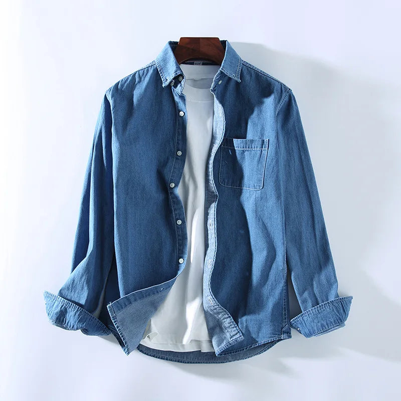 Men's Blue Cotton Denim Shirts | Long sleeve denim shirts |BEGOGI SHOP | Dark Blue