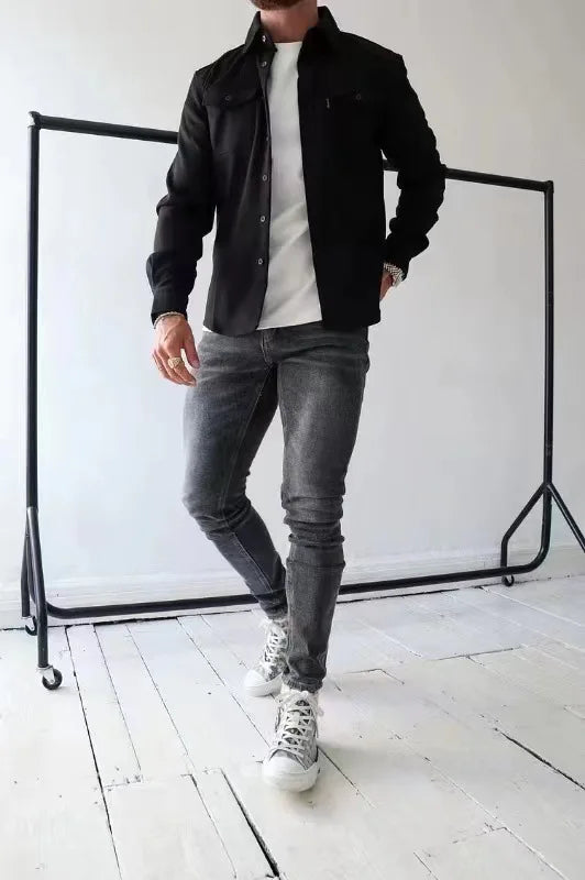 Men's jacket Cardigan with turn-down collar | BEGOGI shop | black