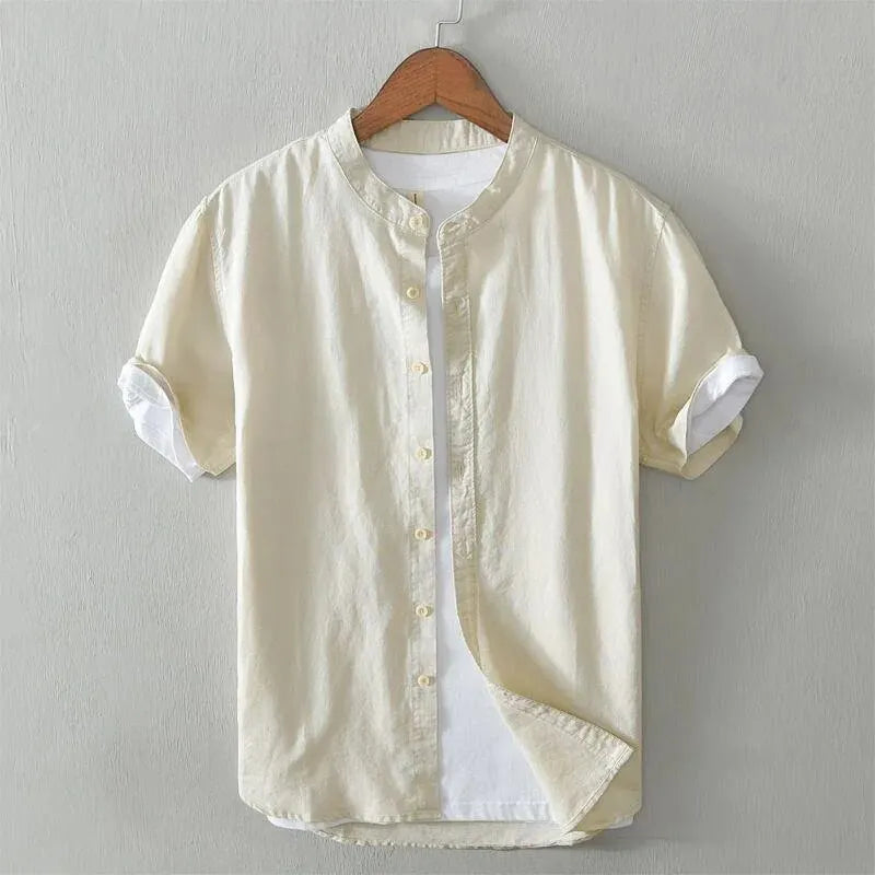 Men's Breathable Linen Sleeveless Shirt | BEGOGI shop | Stand Collar khaki cotton and linen only 5 pieces left