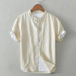 Men's Breathable Linen Sleeveless Shirt | BEGOGI shop | Stand Collar khaki cotton and linen only 5 pieces left
