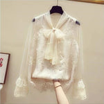 All-match White Bow Little Fairy Blouse Western Style Lace