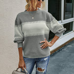 Striped Knitted Sweater Lantern Sleeve Fashion Blouse Women