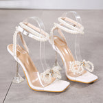 Women's Pearl Bow Sandals | square toe shoes heels | Begogi Shop |