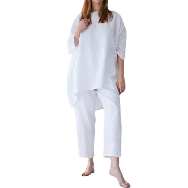 Women's Loose Fitting Fashion Casual Cotton And Linen Two Sets