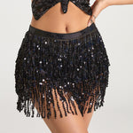 Halloween Belly Dance Costume Sequined Tassel Hip Skirt Waist Scarf