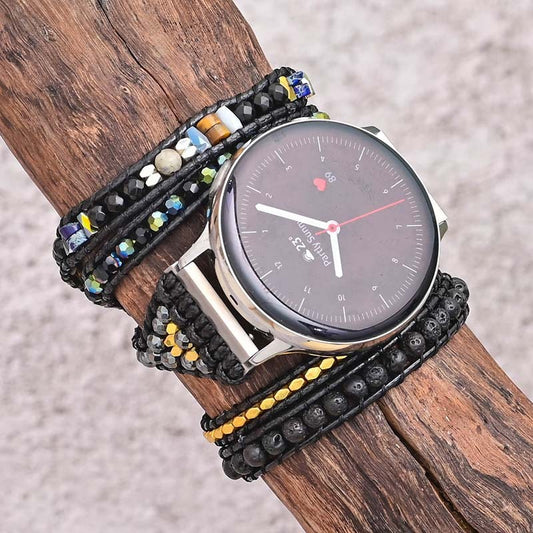 Black Vintage Natural Stone Woven Watch Band